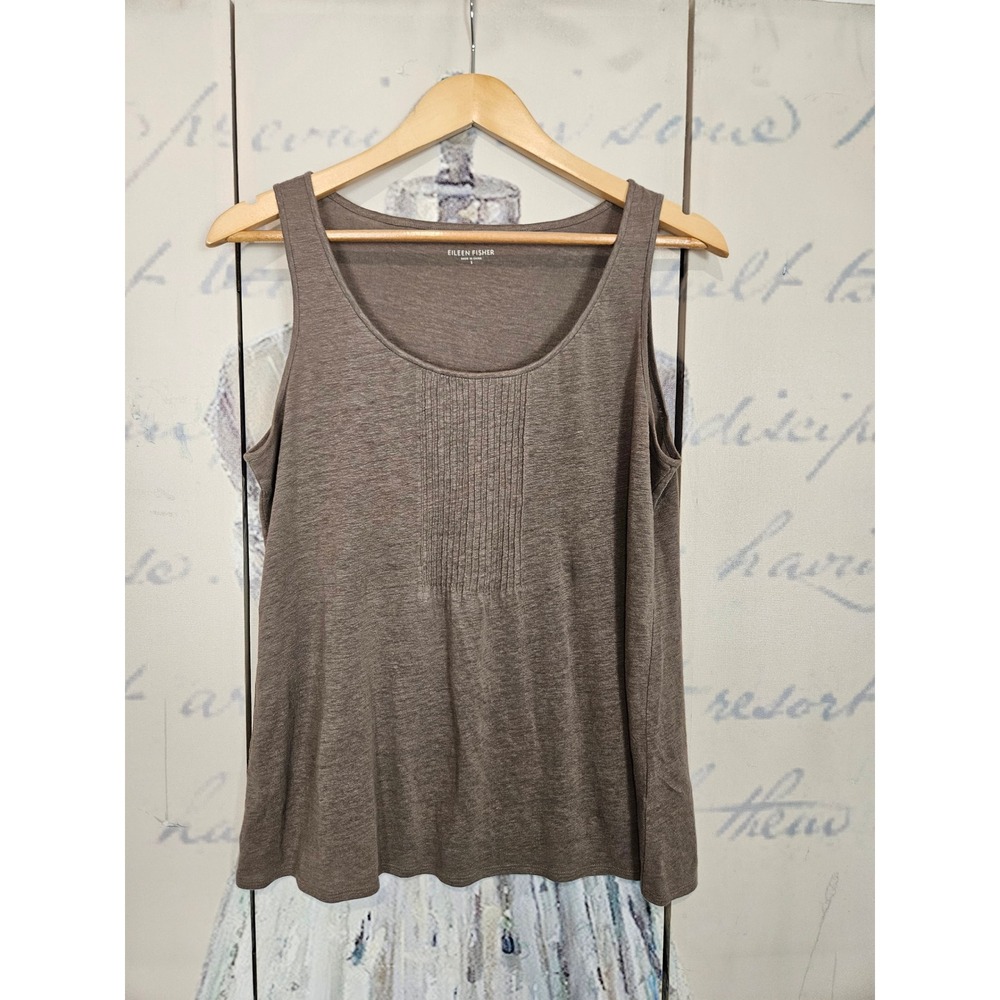 Eileen Fisher Tank Top Small Brown 100% Linen Pintuck Earthy Lagenlook Neutralβ